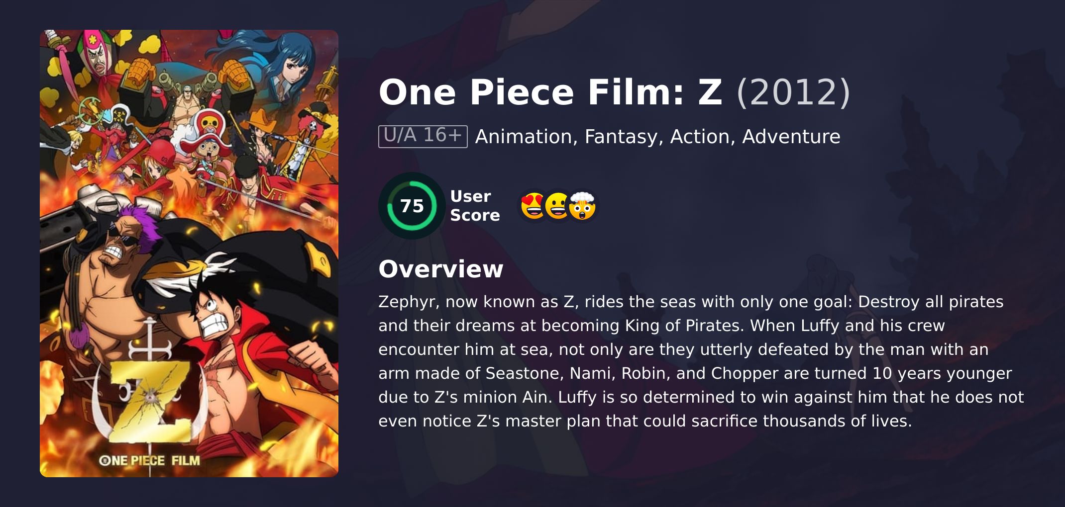 One Piece Film: Z Movie English Dubbed