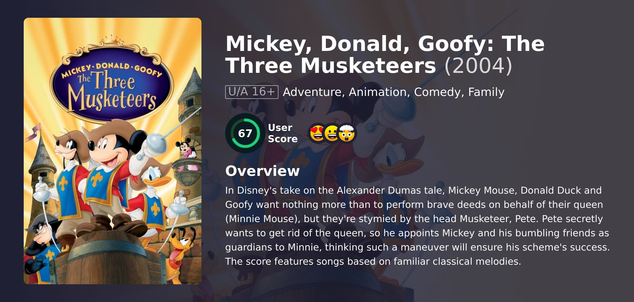 Mickey, Donald, Goofy: The Three Musketeers Movie Hindi Dubbed